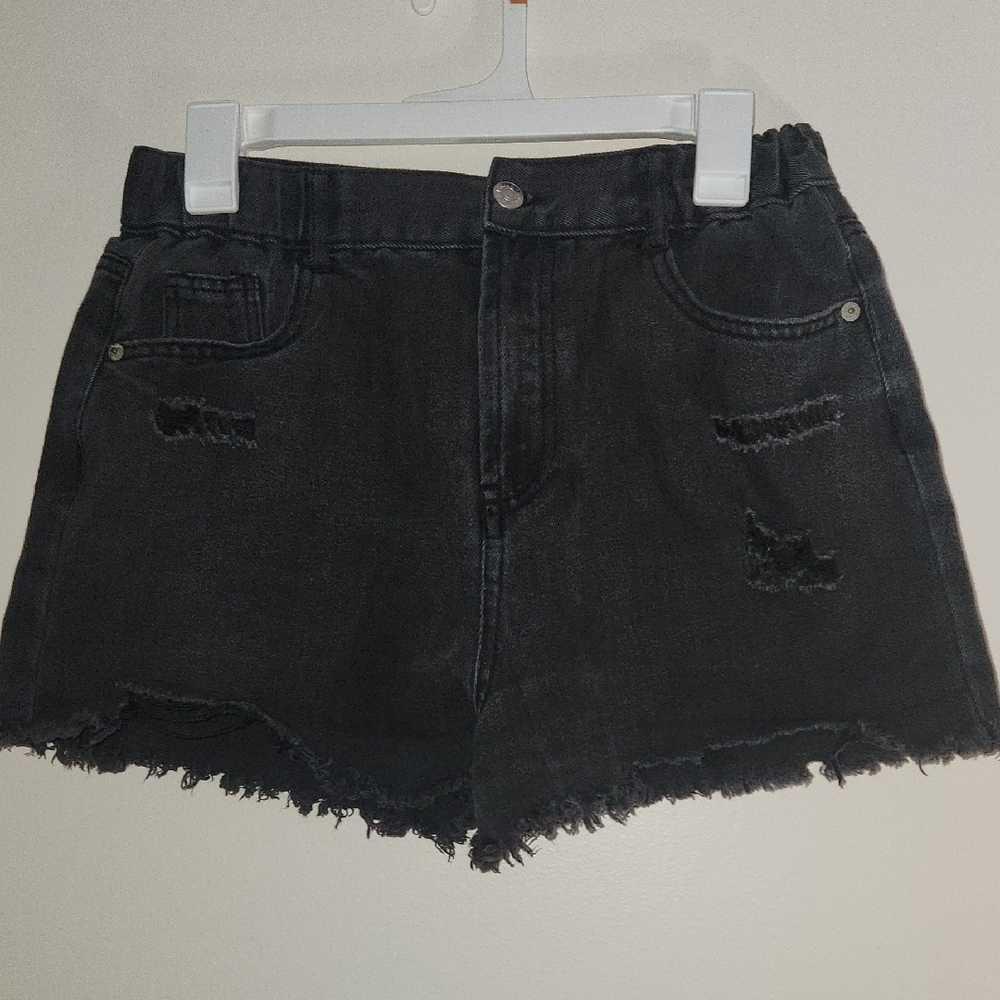 Trendy Black Distressed Denim Shorts